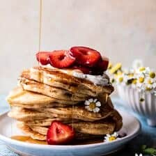 Buttermilk Pancakes with Chamomile Cream and Gingered Strawberries | halfbakedharvest.com @hbharvest