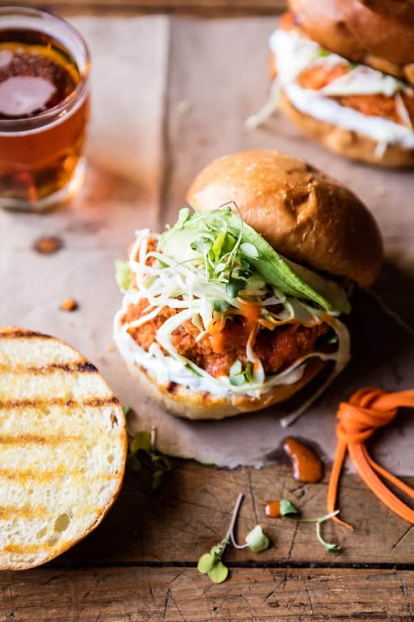 Healthier Oven Fried Sweet Tea Buffalo Chicken Sandwich | halfbakedharvest.com @hbharvest