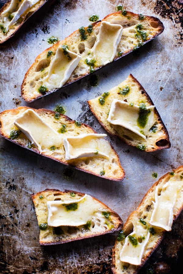 Honey Raspberry Brie Crostini with Basil Oil | halfbakedharvest.com @hbharvest