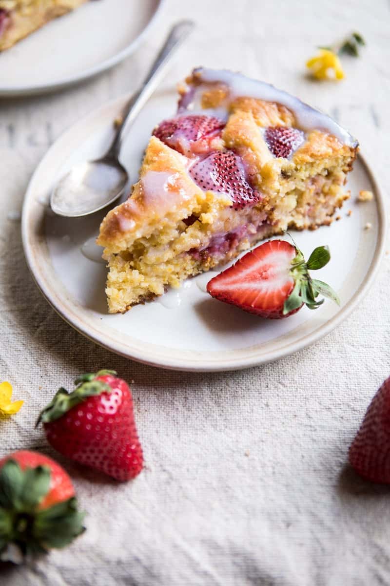 Strawberry Cornmeal Cake with Buttermilk Glaze | halfbakedharvest.com @hbharvest