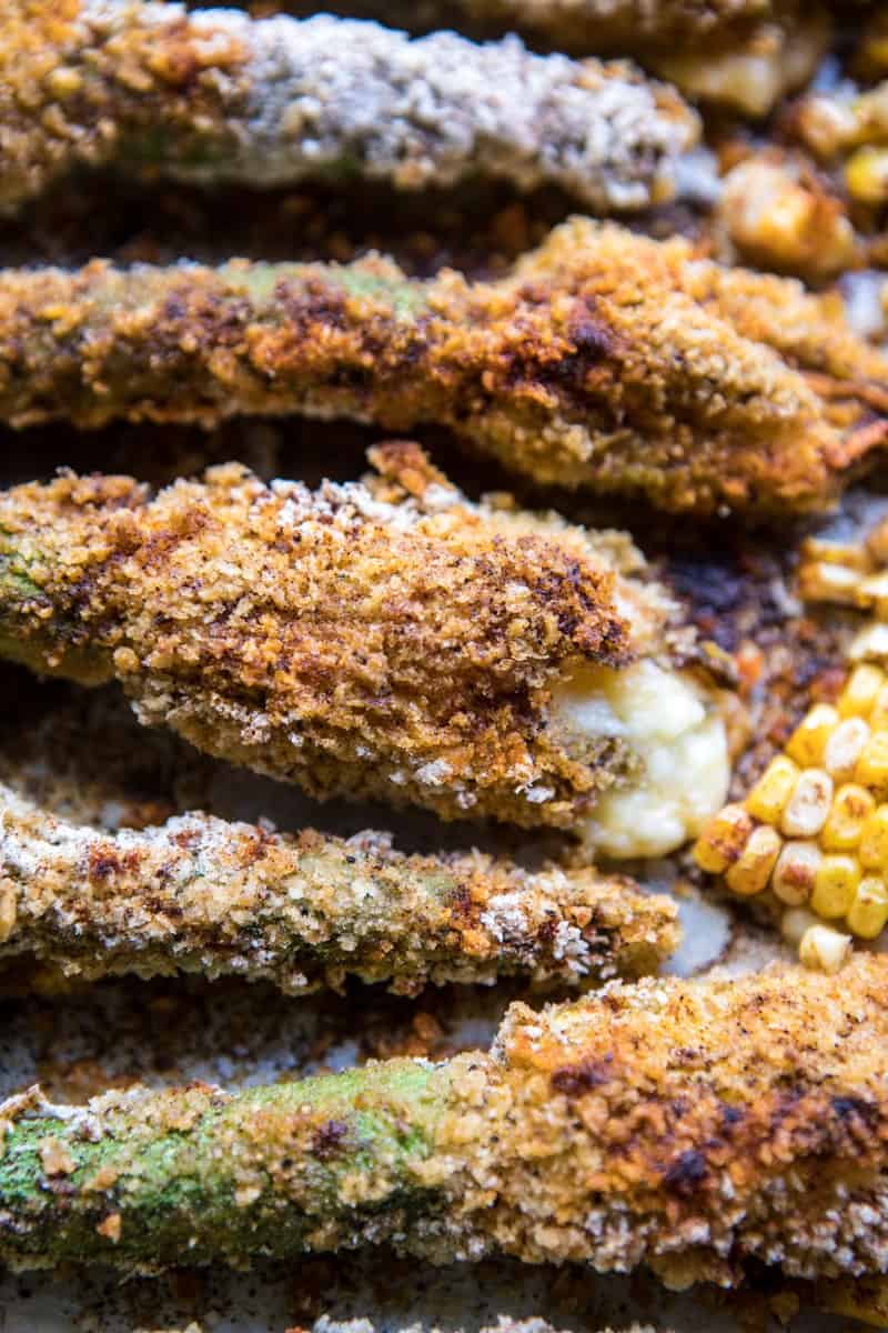 Cheesy Zucchini Roasted Corn Tacos With Mango Salsa Verde | halfbakedharvest.com @hbharvest