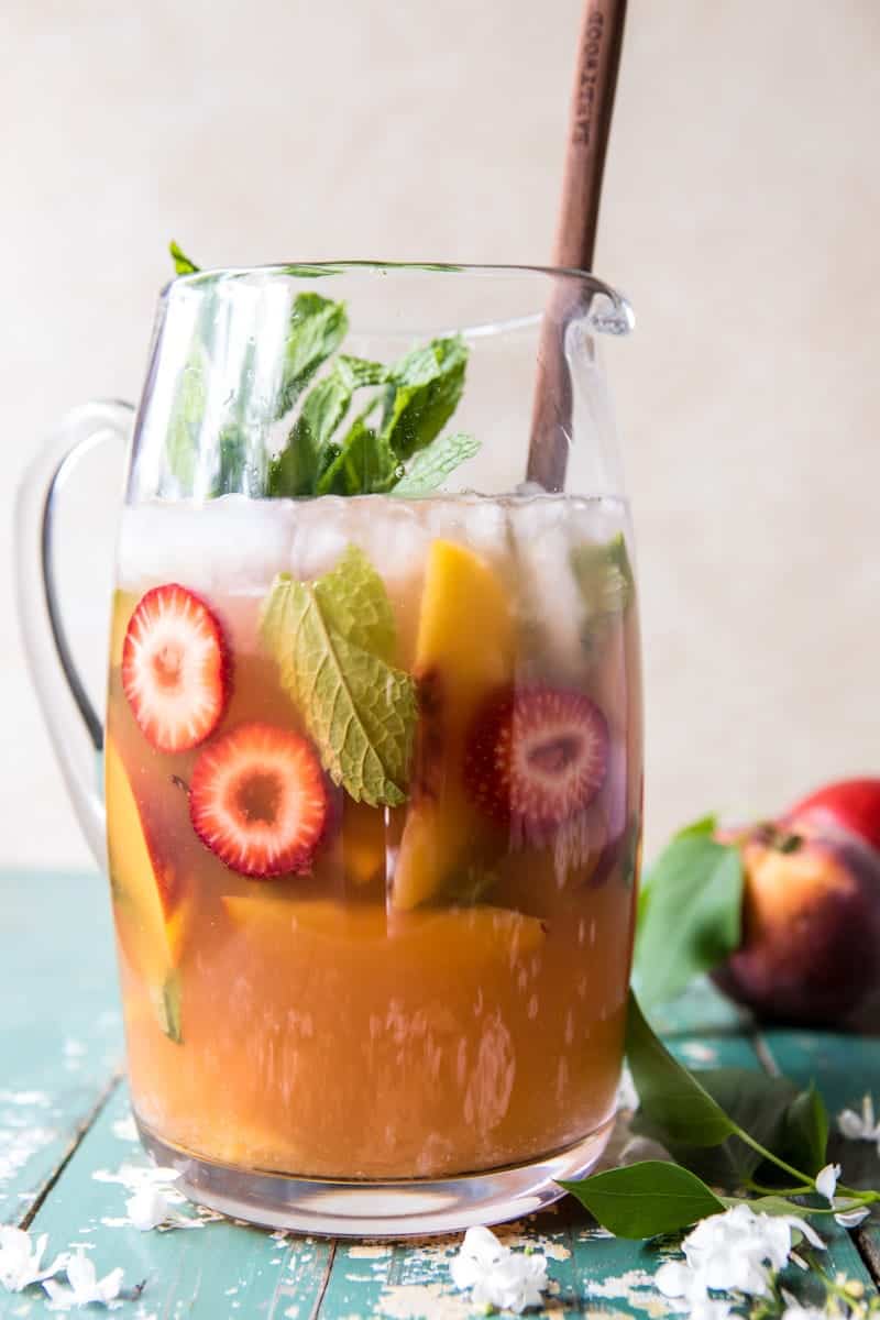 Strawberry Peach Sweet Tea Julep Pitcher | halfbakedharvest.com @hbharvest