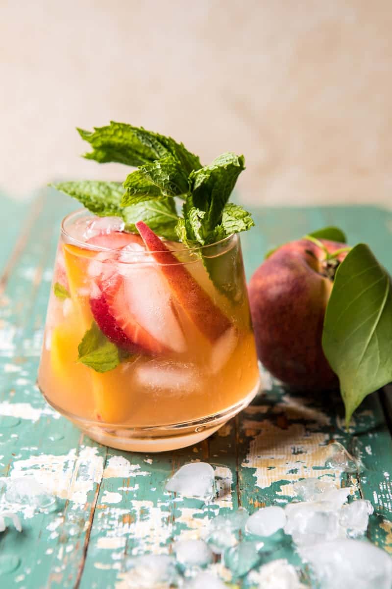 Strawberry Peach Sweet Tea Julep Pitcher | halfbakedharvest.com @hbharvest