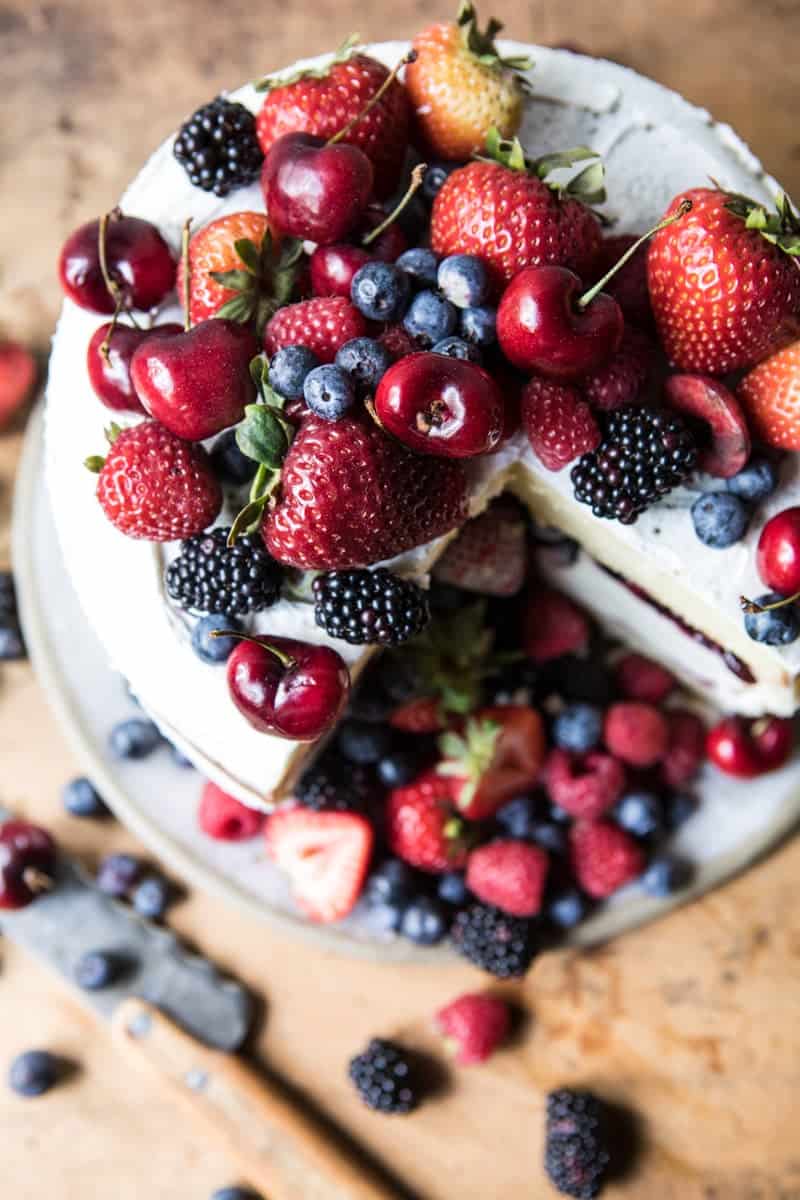 Triple Layer Roasted Berry Piñata Ice Cream Cake | halfbakedharvest.com @hbharvest