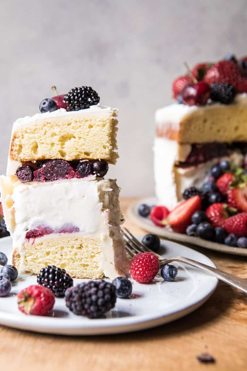 Triple Layer Roasted Berry Piñata Ice Cream Cake | halfbakedharvest.com @hbharvest