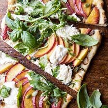 Arugula Peach Ricotta Pizza with Crispy Bacon | halfbakedharvest.com @hbharvest