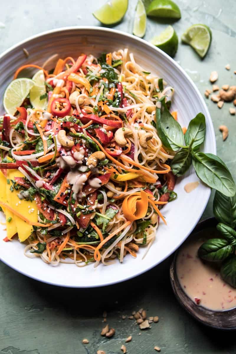 Rainbow Thai Basil Noodle Salad with Sesame Vinaigrette | halfbakedharvest.com @hbharvest