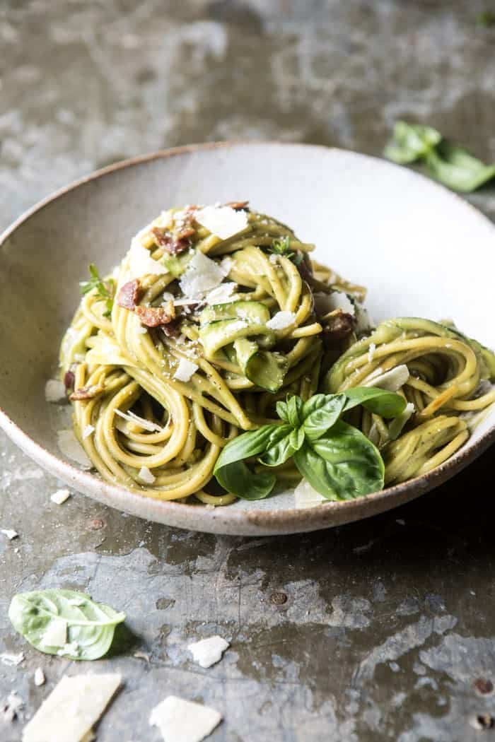 Avocado Zucchini Carbonara Pasta | halfbakedharvest.com @hbharvest