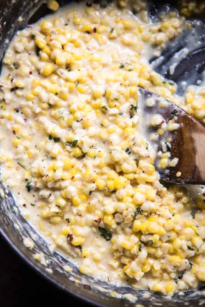 Creamed Corn Pasta with Fried Herbs | halfbakedharvest.com @hbharvest