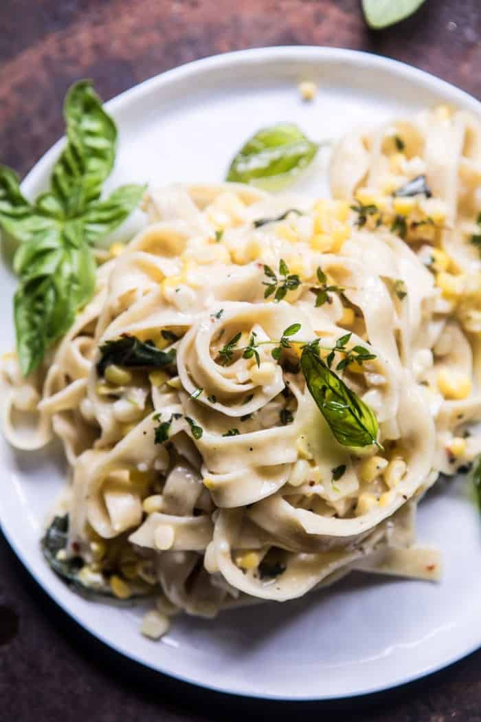 Creamed Corn Pasta with Fried Herbs | halfbakedharvest.com @hbharvest