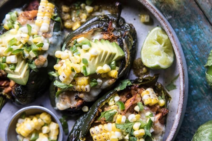 Lightened Up Salsa Verde Chicken Stuffed Poblano Peppers | halfbakedharvest.com @hbharvest