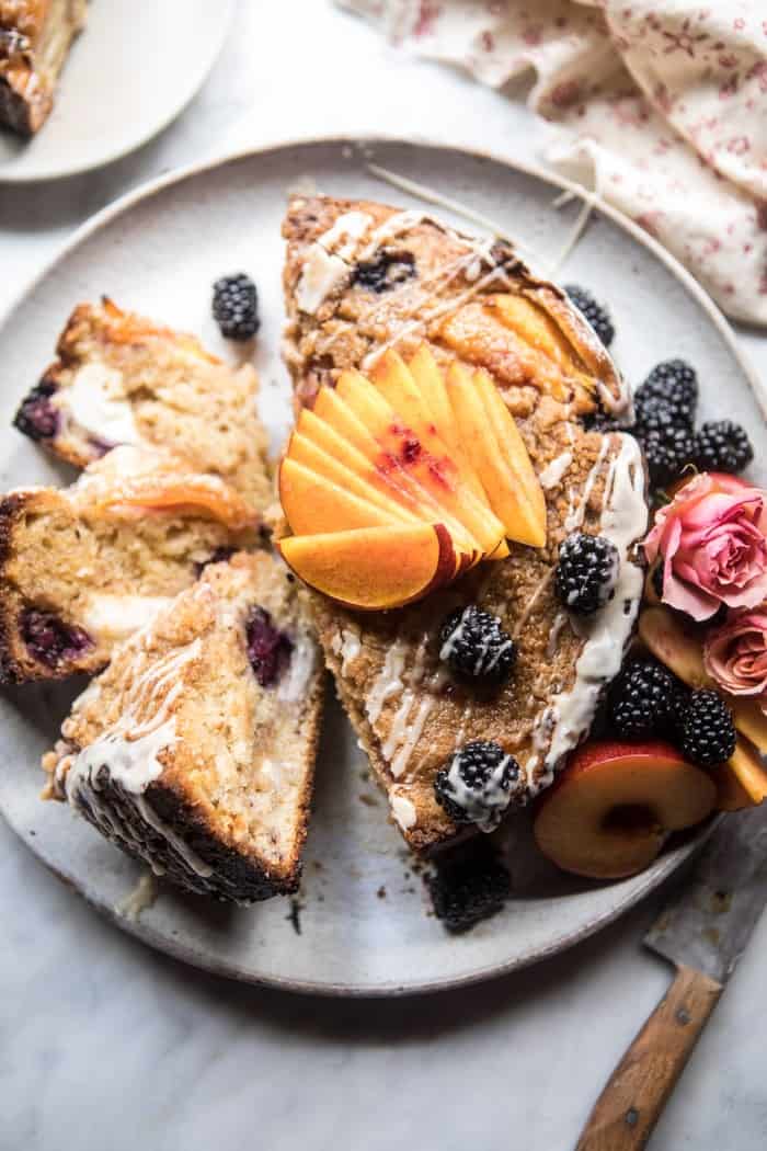 Vanilla Glazed Blackberry Peach Coffee Cake | halfbakedharvest.com @hbharvest