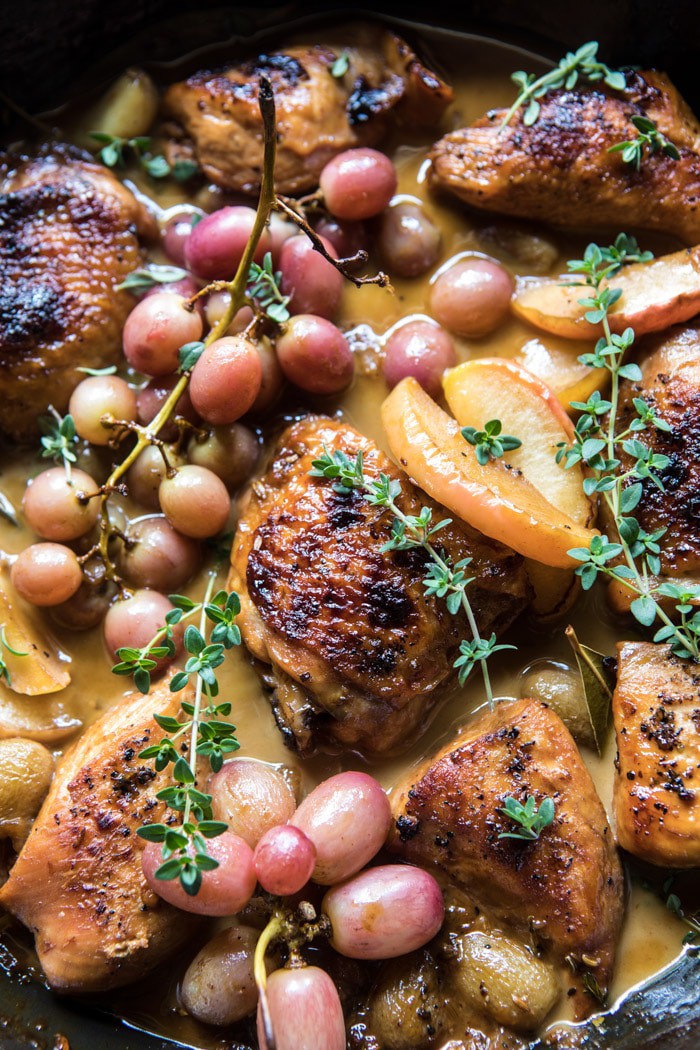 Autumn Braised Chicken Escabèche with Roasted Apples and Grapes | halfbakedharvest.com @hbharvest