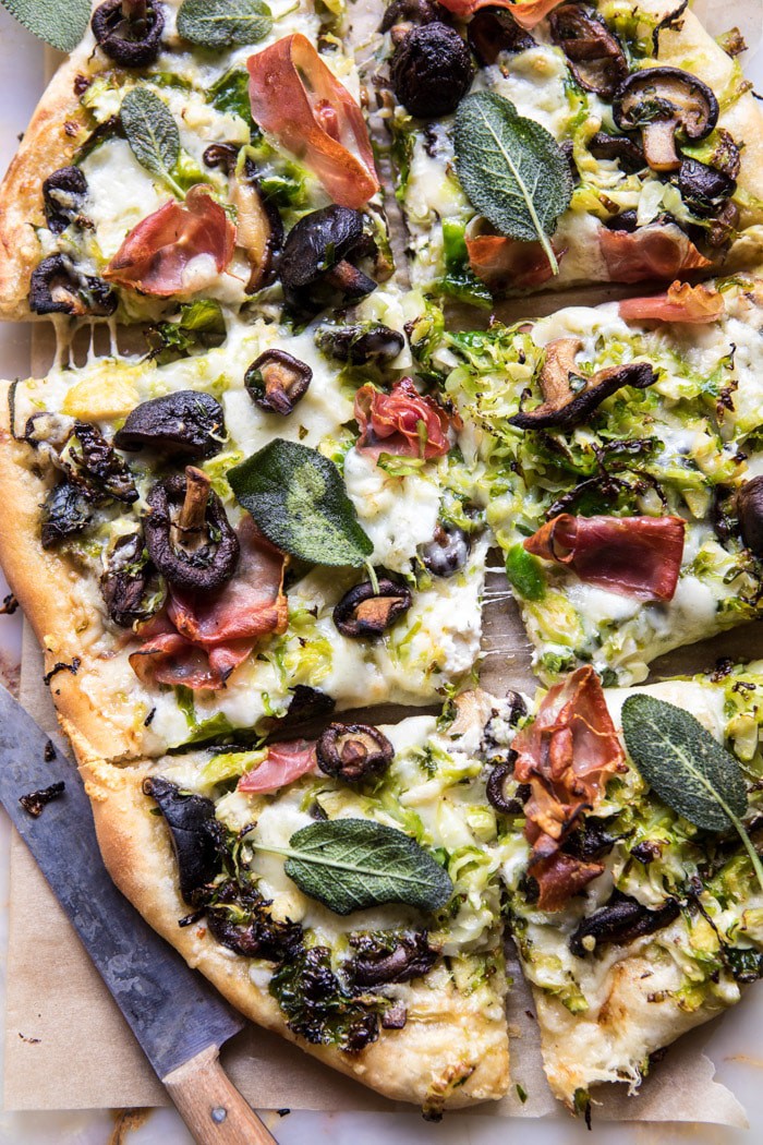 Brussels Sprout Mushroom Pizza with Crispy Prosciutto and Sage | halfbakedharvest.com @hbharvest
