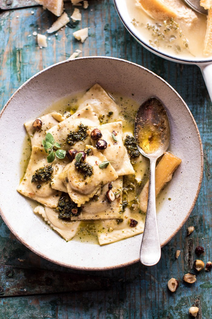 Butternut Squash Hazelnut Ravioli in Garlic Parmesan Broth | halfbakedharvest.com @hbharvest