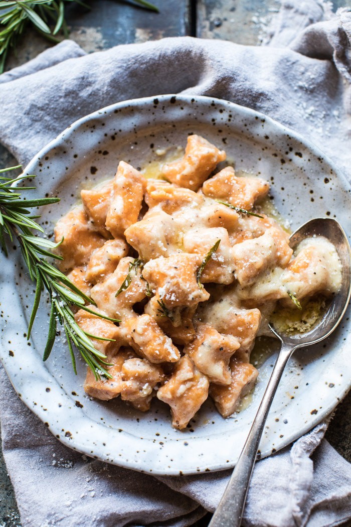 Sweet Potato Gnocchi with Rosemary Cream Sauce | halfbakedharvest.com @hbharvest