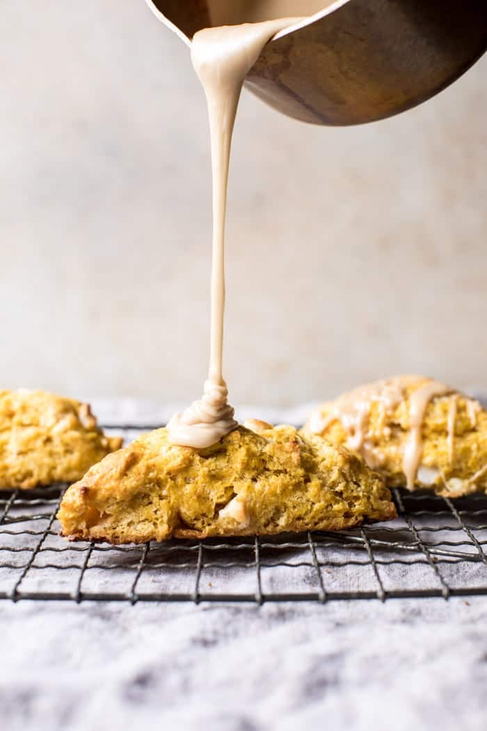 White Chocolate Pumpkin Scones with Espresso Glaze | halfbakedharvest.com @hbharvest