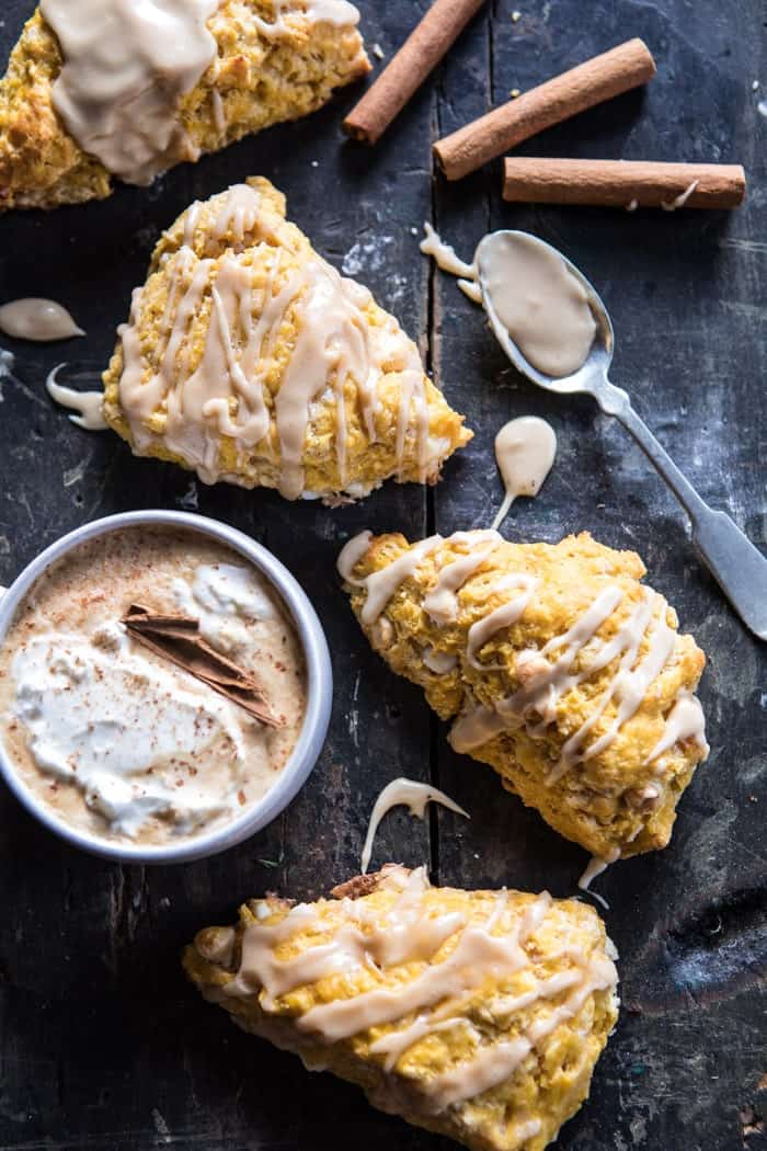 White Chocolate Pumpkin Scones with Espresso Glaze | halfbakedharvest.com @hbharvest