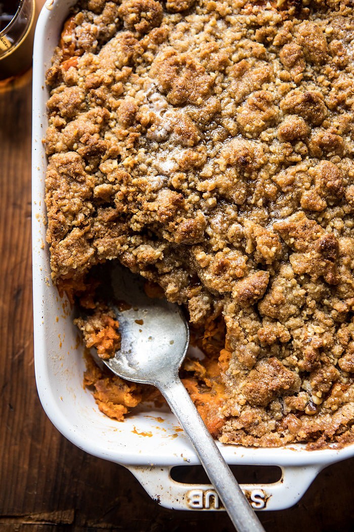 Cinnamon Streusel Swirled Maple Sweet Potato Casserole | halfbakedharvest.com @hbharvest