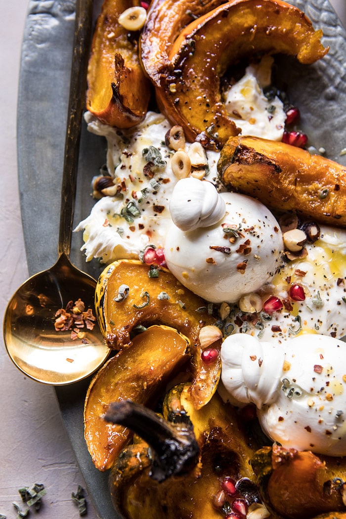 Honey Butter Roasted Acorn with Burrata and Pomegranate | halfbakedharvest.com @hbharvest