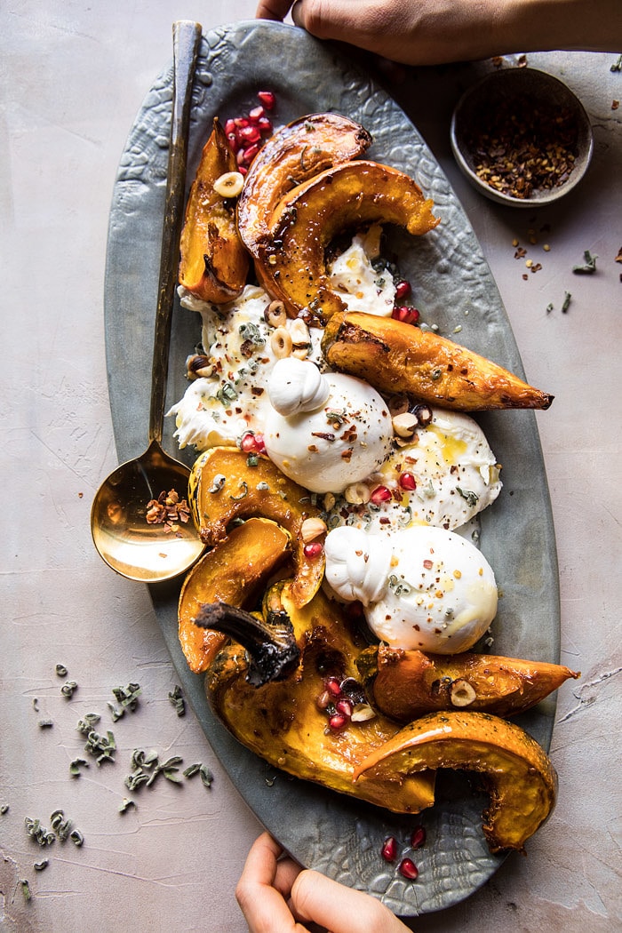 Honey Butter Roasted Acorn with Burrata and Pomegranate | halfbakedharvest.com @hbharvest