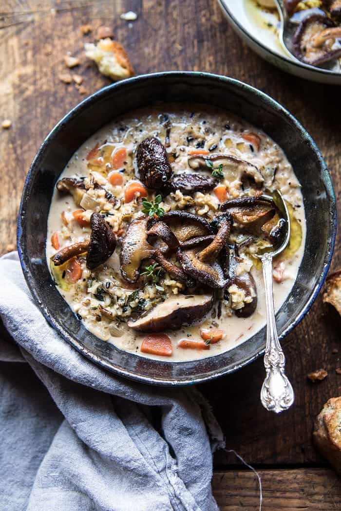 Slow Cooker Creamy Wild Rice Soup with Butter Roasted Mushrooms | halfbakedharvest.com @hbharvest