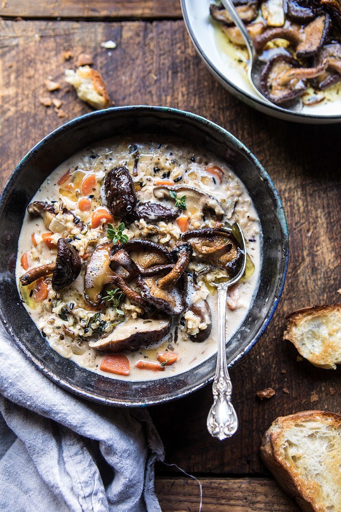 Slow Cooker Creamy Wild Rice Soup with Butter Roasted Mushrooms | halfbakedharvest.com @hbharvest
