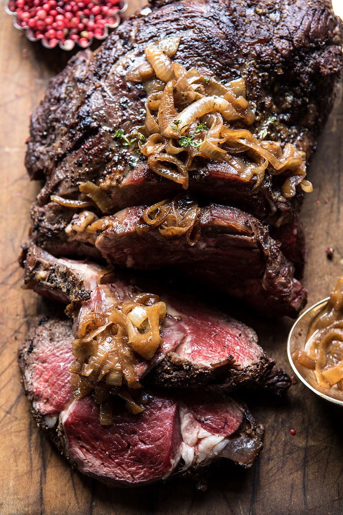 Roasted Beef Tenderloin with French Onion Au Jus | halfbakedharvest.com @hbharvest