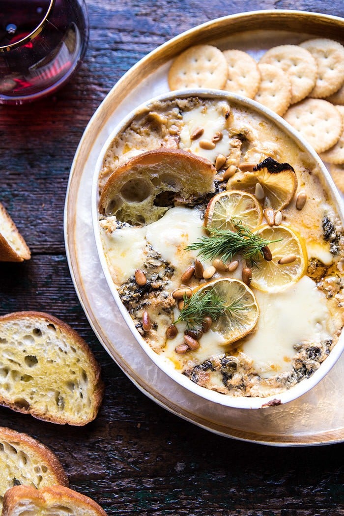 Roasted Lemon Spinach and Artichoke Dip | halfbakedharvest.com @hbharvest