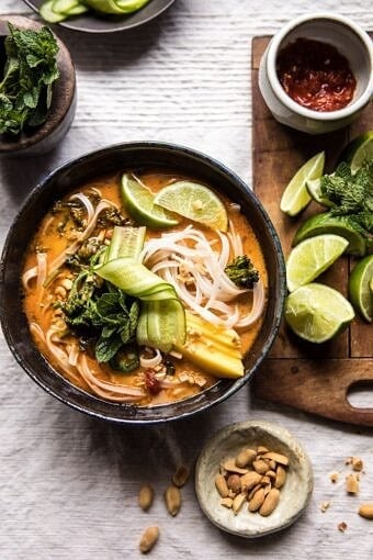 20 Minute Peanut Noodle Soup with Lime Mango | halfbakedharvest.com @hbharvest