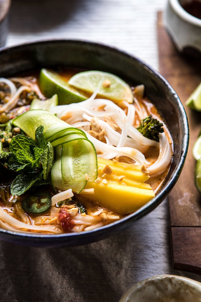 20 Minute Peanut Noodle Soup with Lime Mango | halfbakedharvest.com @hbharvest