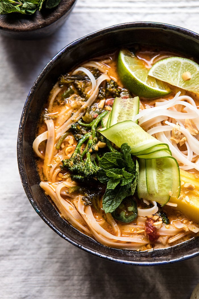 20 Minute Peanut Noodle Soup with Lime Mango | halfbakedharvest.com @hbharvest