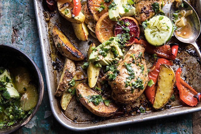 Sheet Pan Cuban Chicken With Citrus Avocado Salsa | halfbakedharvest.com #sheetpan #cuban #chicken #recipes #easy