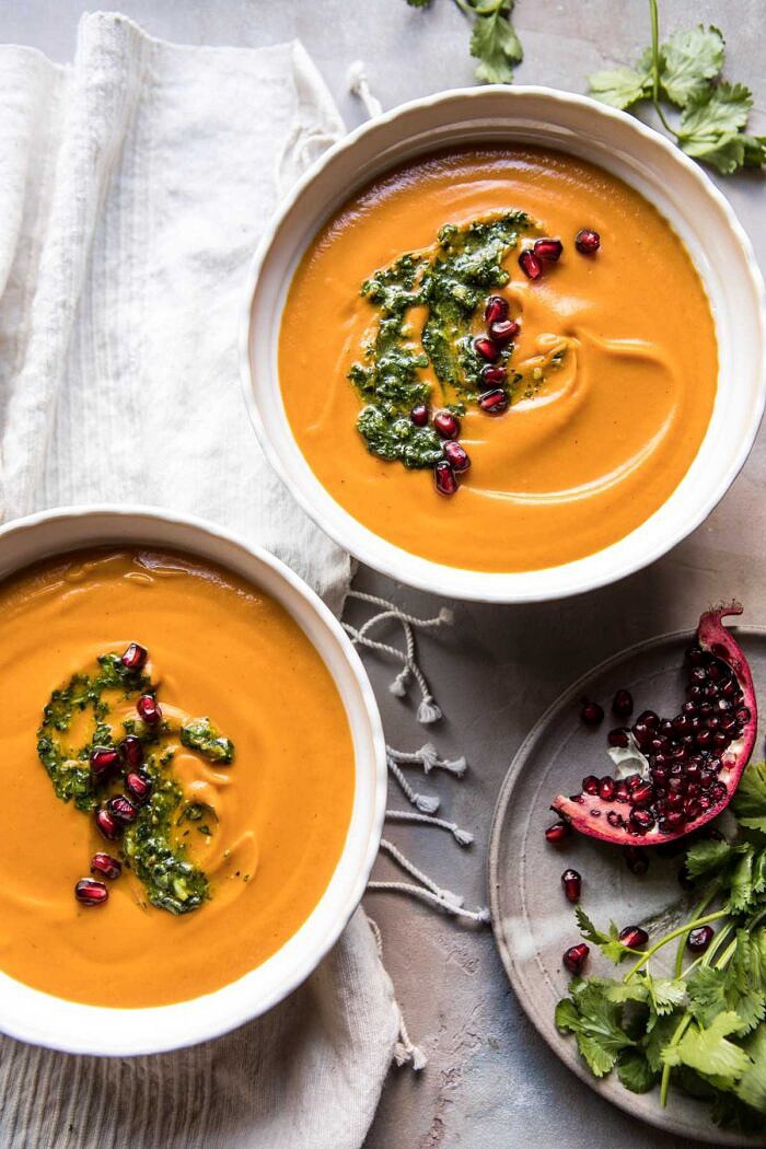 Sweet Potato Soup with Kale Pesto | halfbakedharvest.com @hbharvest