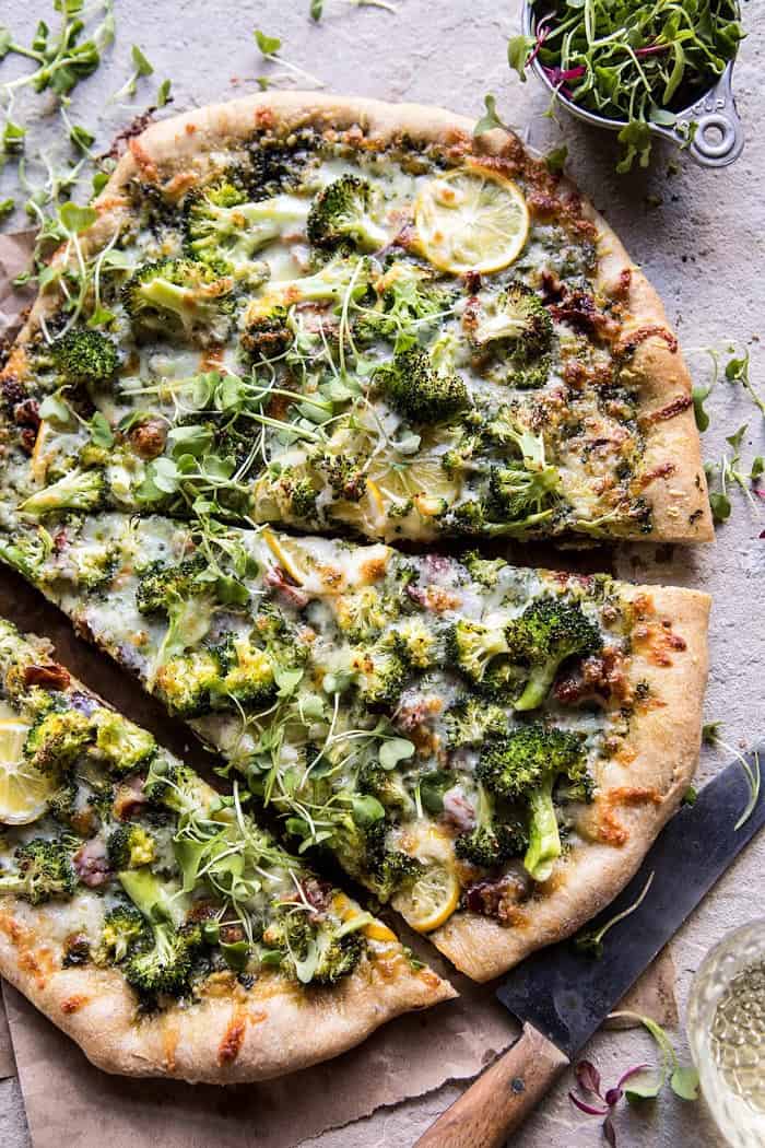 Whole Wheat Lemon Roasted Broccoli Pizza | halfbakedharvest.com #healthy #pizza #recipes #broccoli