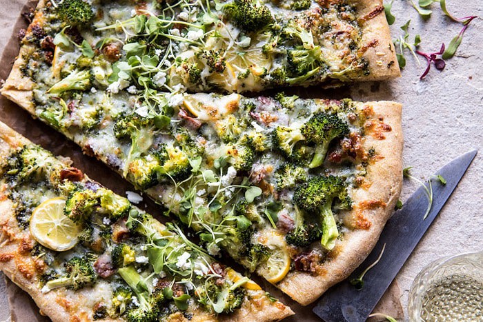 Whole Wheat Lemon Roasted Broccoli Pizza | halfbakedharvest.com #healthy #pizza #recipes #broccoli