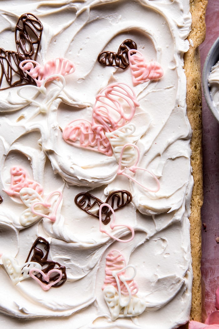Browned Butter Sugar Cookie Bars with White Chocolate Frosting | halfbakedharvest.com #valentinesday #cookies #recipe #easy