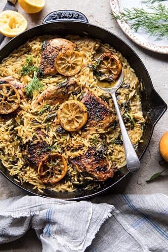 One Skillet Lemon Butter Chicken and Orzo | halfbakedharvest.com #chicken #recipes #easy #skillet