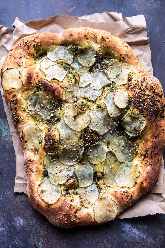Pesto Potato and Burrata Pizza | halfbakedharvest.com #pizza #easy #recipes #spring