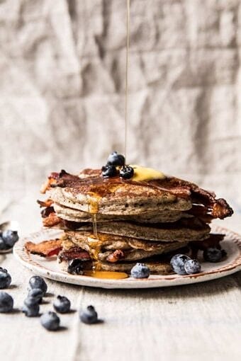 Rye Bacon Pancakes with Blueberries | halfbakedharvest.com #pancakes #brunch #bacon #recipes