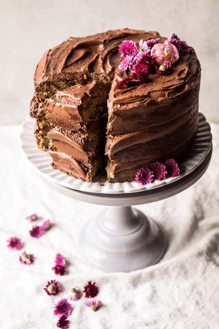 Coconut Banana Cake with Chocolate Frosting | halfbakedharvest.com #Easter #cake #chocolate #spring