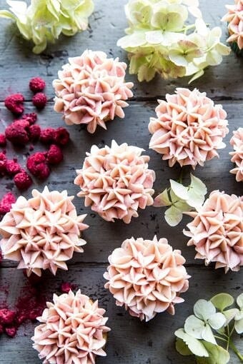 Hydrangea Flower Carrot Cake Cupcakes | halfbakedharvest.com #cupcakes #spring #easter