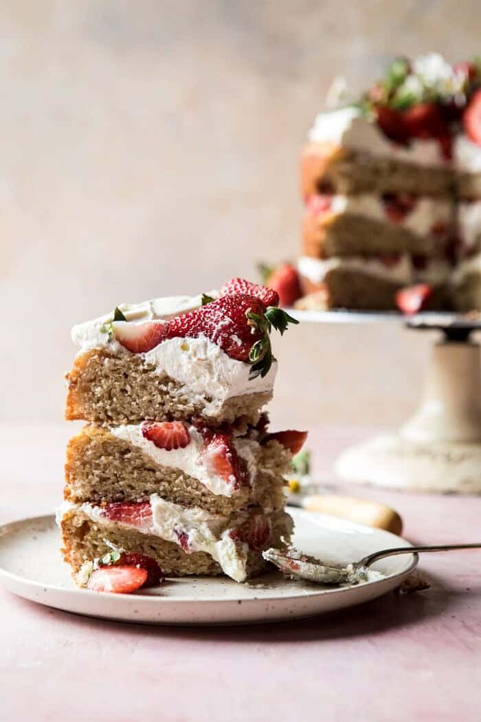 Strawberry Chamomile Naked Cake | halfbakedharvest.com #cake #spring #strawberry #recipes #easter