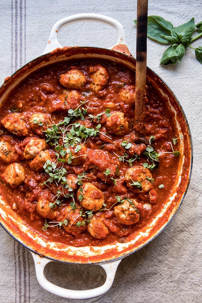 Sun-Dried Tomato and Ricotta Turkey Meatballs | halfbakedharvest.com #pasta #Italian #easy #healthy