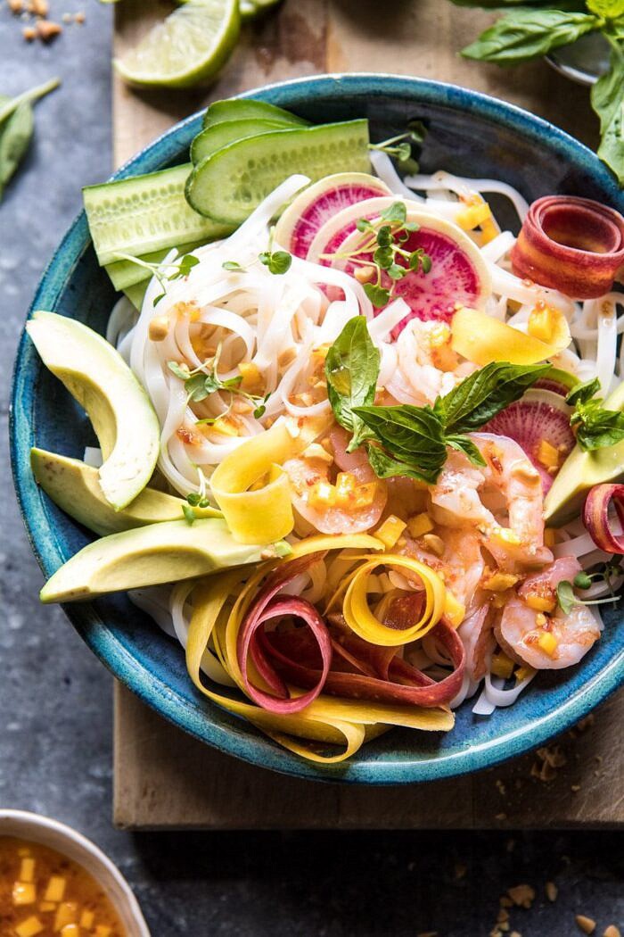 Vietnamese Shrimp Spring Roll Bowl With Sweet Chili Mango Sauce | halfbakedharvest.com #spring #summer #recipes #healthy #shrimp
