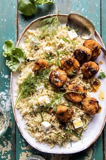 20 Minute Honey Garlic Butter Scallops and Orzo | halfbakedharvest.com #quick #easy #spring #recipes