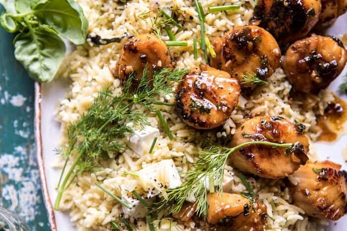 20 Minute Honey Garlic Butter Scallops and Orzo | halfbakedharvest.com #quick #easy #spring #recipes