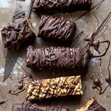 5 Ingredient Chocolate Covered Peanut Butter Crunch Bars | halfbakedharvest.com #chocolate #dessert #healthy
