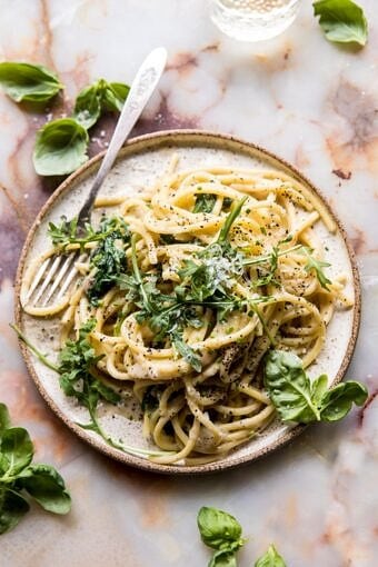 Cacio e Pepe with Arugula and Lemon | halfbakedharvest.com #pasta #easy #recipes