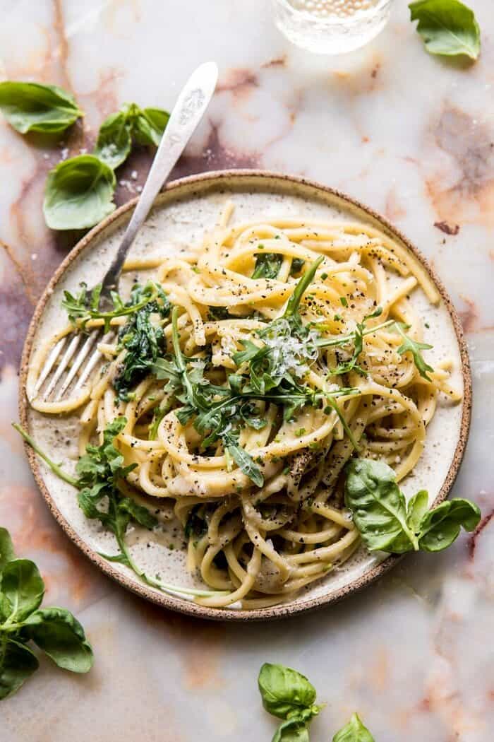 Cacio e Pepe with Arugula and Lemon | halfbakedharvest.com #pasta #easy #recipes
